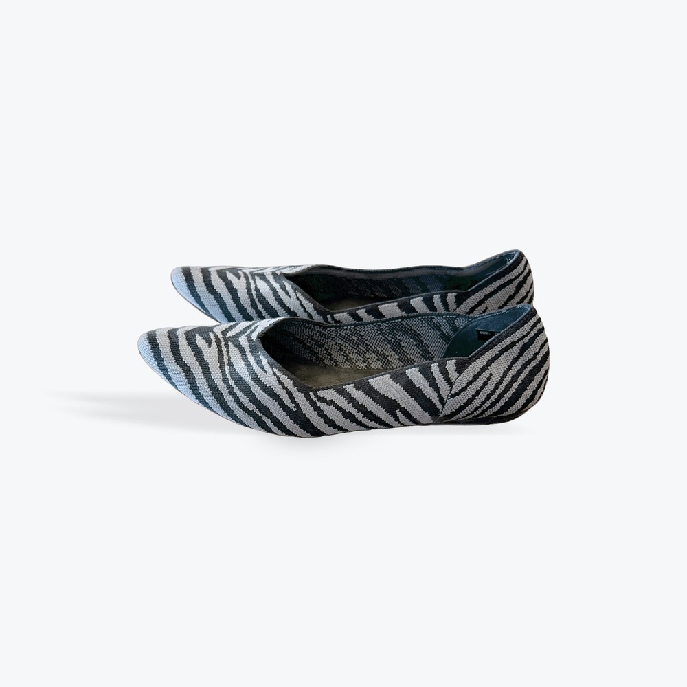 Breifola Women Zebra Print Knit Pointed‎ Toe Flats Black White Slip On Shoes 9